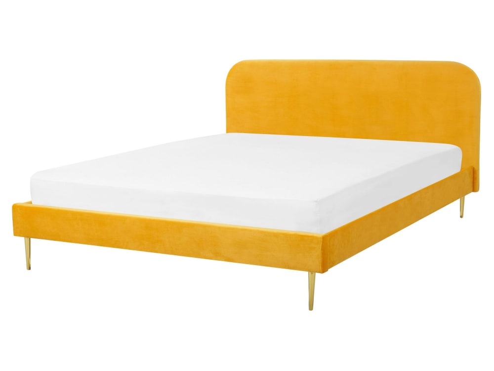 Lit double en tissu jaune 160x200