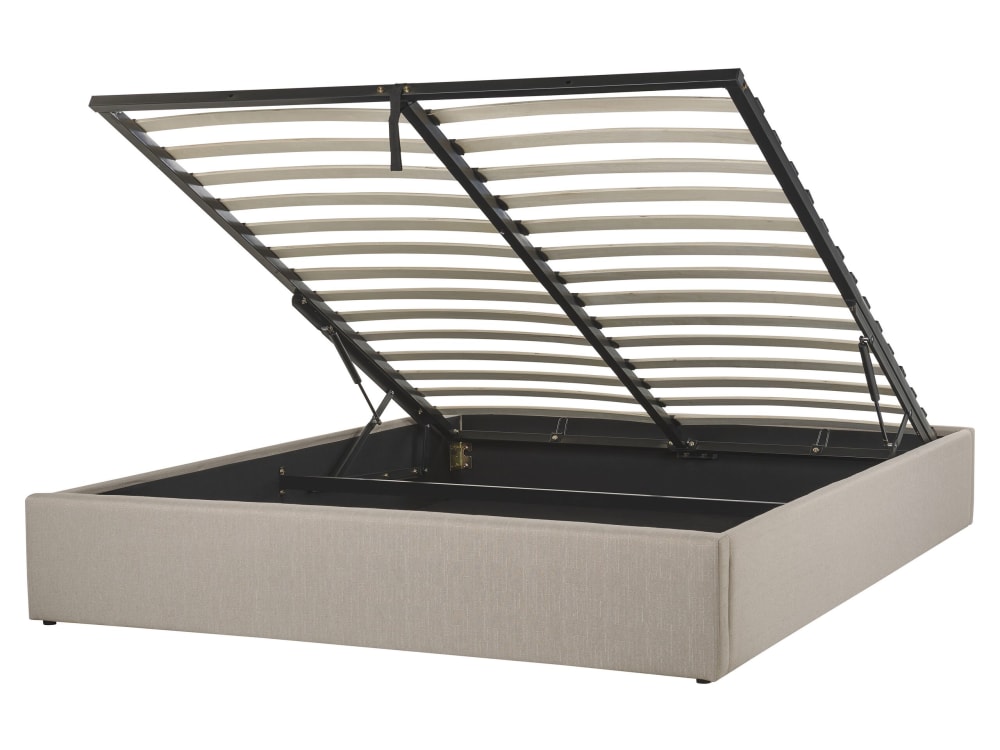 Lit double en tissu beige 160x200