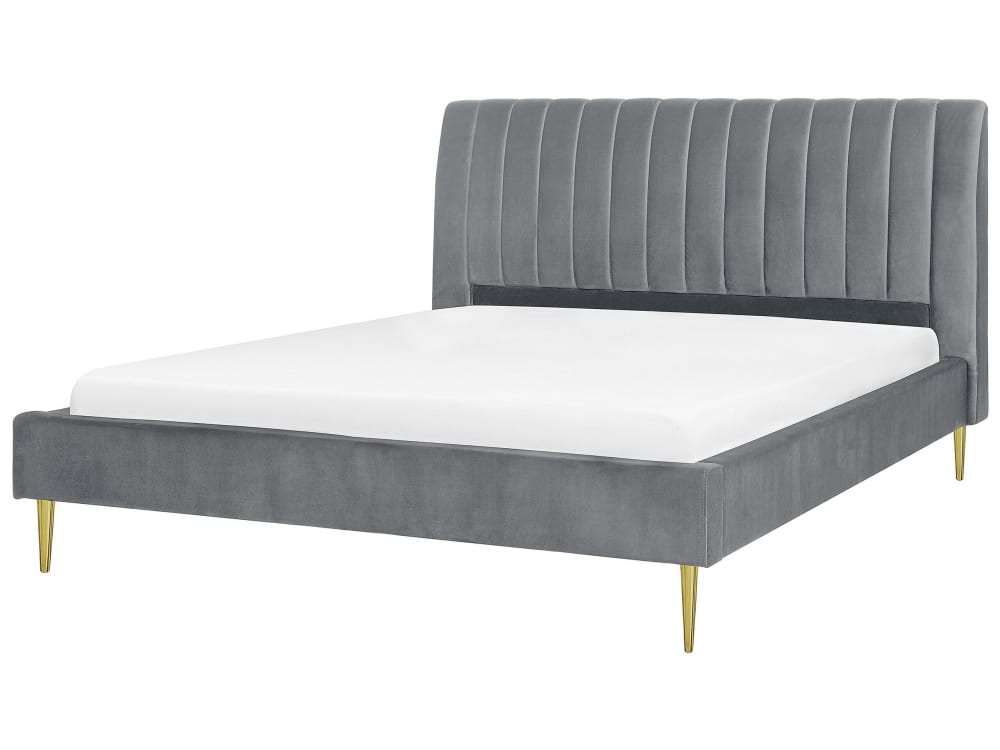 Lit double en tissu gris 180x200