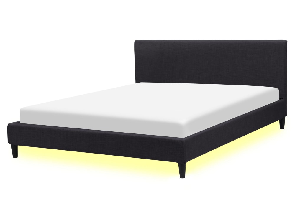 Lit double avec LED en tissu noir 160x200