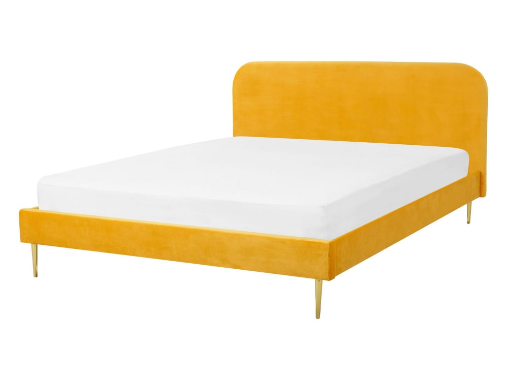 Beliani Doppelbett aus Stoff 140x200, gelb style vintage - Samt