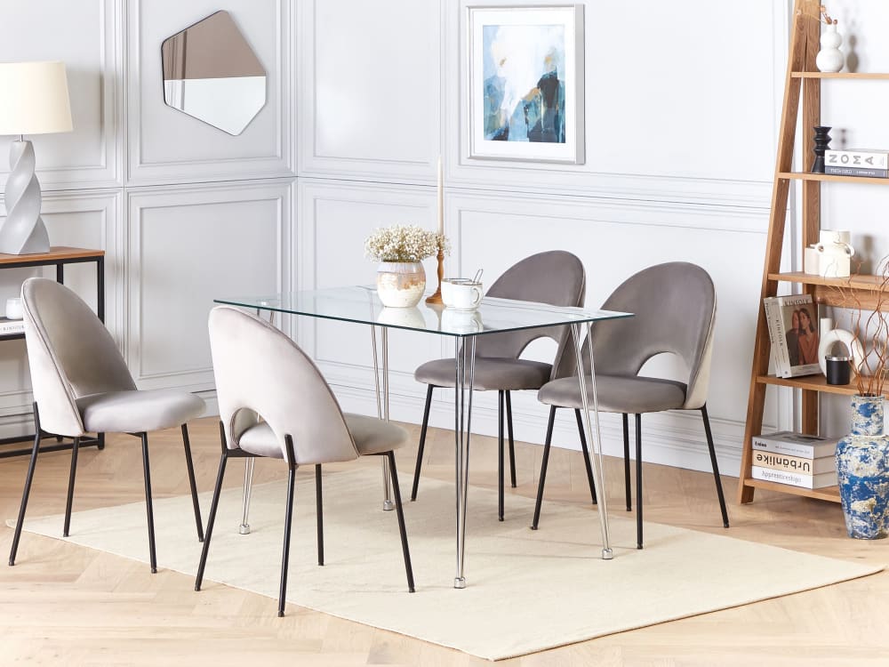 Esszimmertisch 4 Personen aus Sicherheitsglas, silber - Maisons