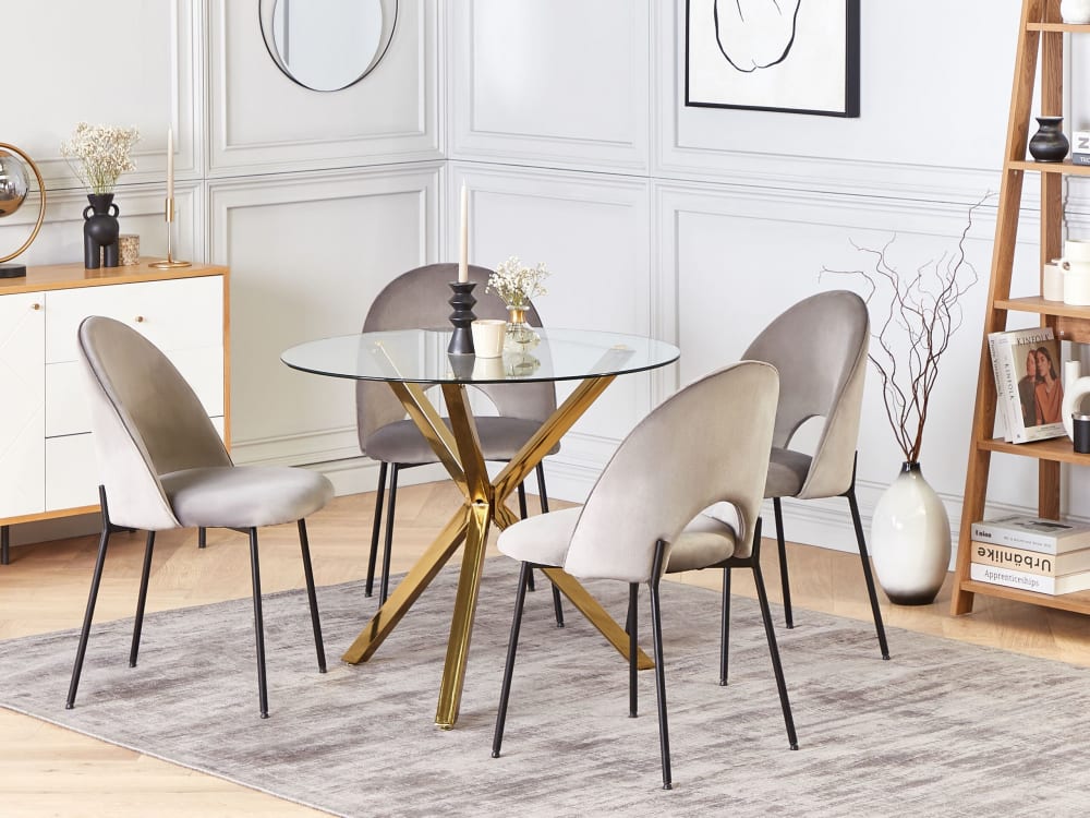 Esszimmertisch 4 Personen aus Sicherheitsglas, gold - Maisons Du
