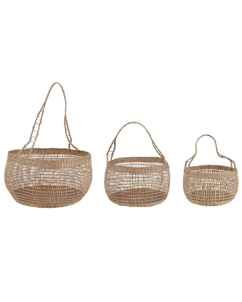 Beliani Aufbewahrungskorb 3er Set Seegras Naturfarbene Esche style landhaus Braun Stoff