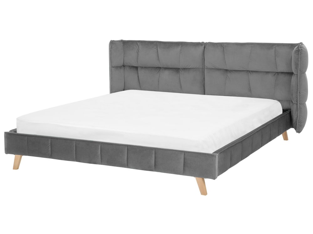 Lit double en tissu gris 180x200