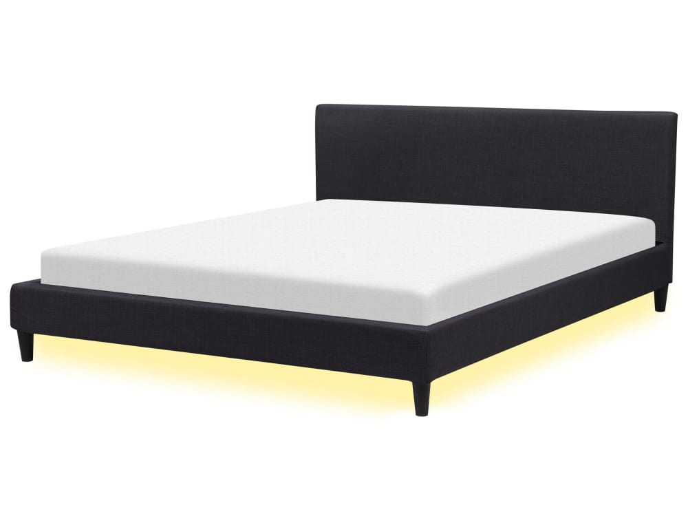 Lit double avec LED en tissu noir 180x200