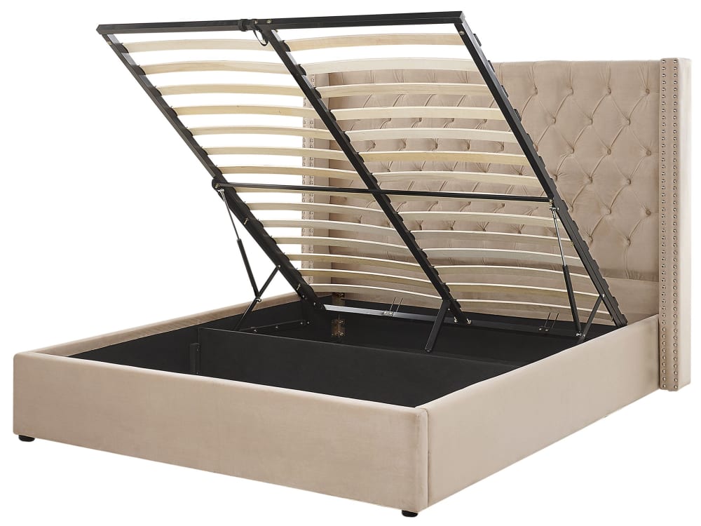 Lit double en tissu beige 160x200