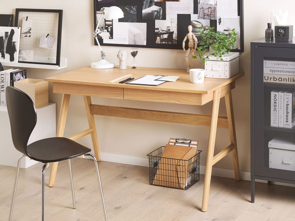 Table de bureau 120 cm 70 cm avec tiroirs marron clair