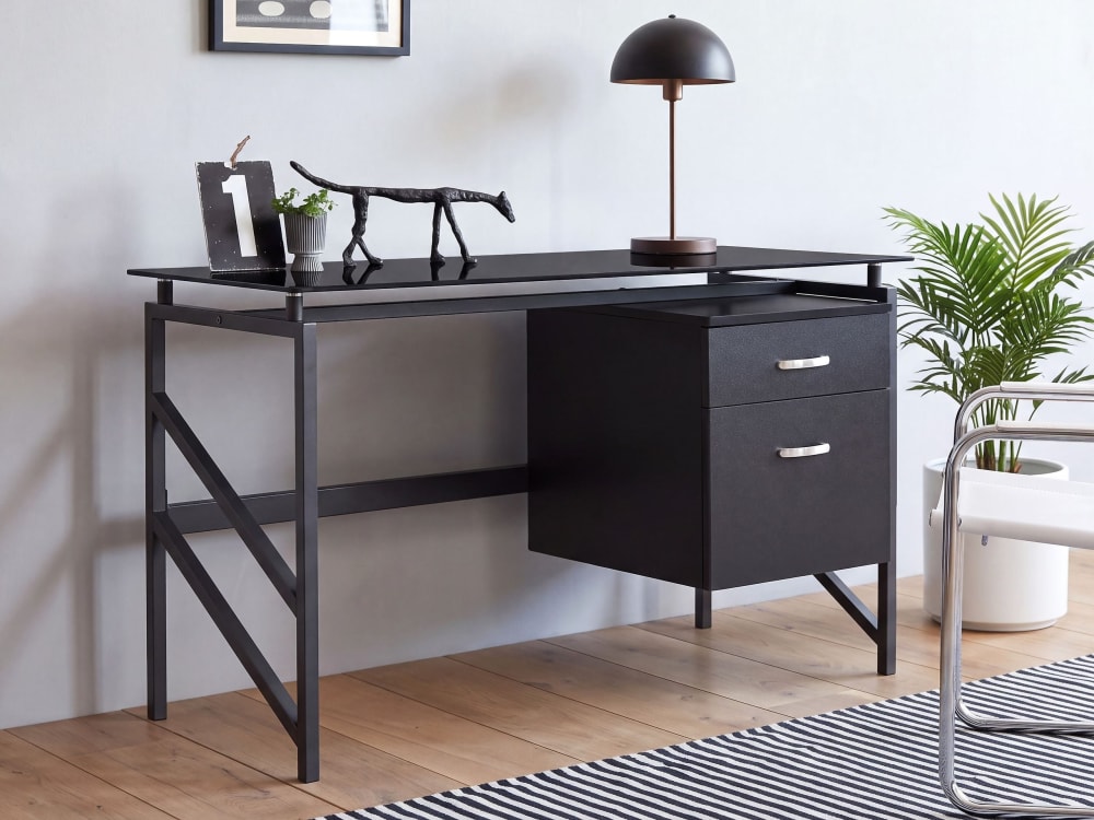 Table de bureau 117 cm 57 cm avec rangement noir