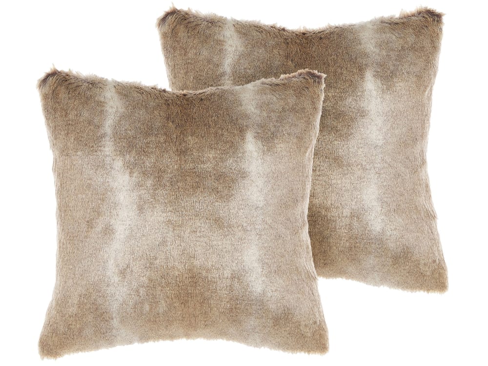 Beliani Dekokissen 2er Set 45 x 45 cm Webpelz Hellbraun Ohne Muster style modern - Webpelz