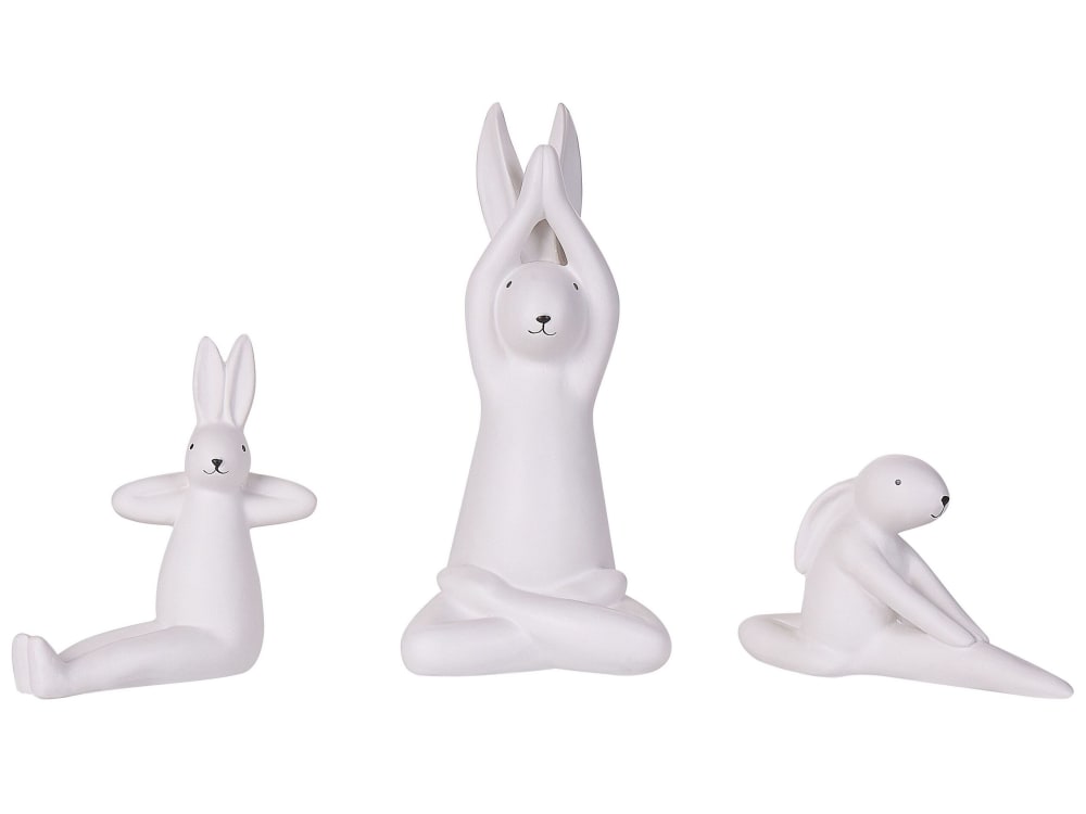 Lot de 3 figurines lièvre céramique blanc