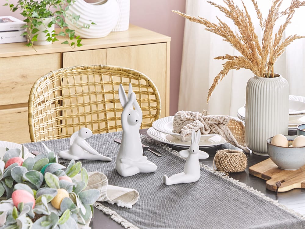 Lot de 3 figurines lièvre céramique blanc — vue 3