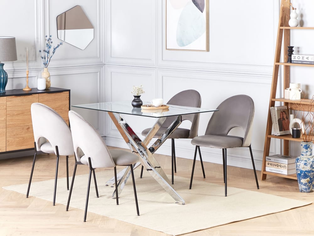 Esszimmertisch 4 Personen aus Sicherheitsglas, silber - Maisons