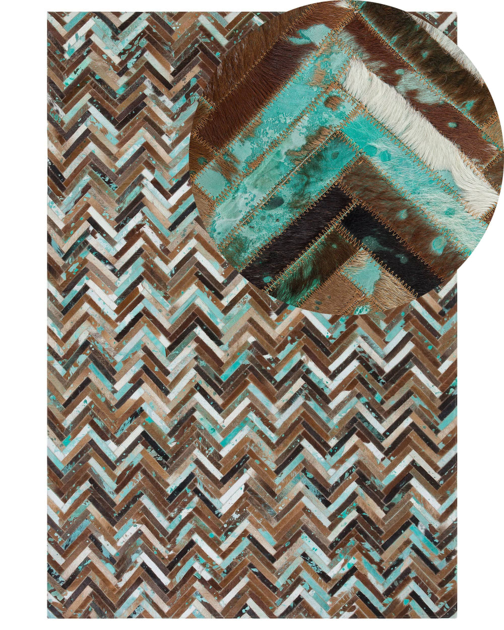 Beliani Kurzflor Teppich aus Echtleder 230 x 160cm, bunt style landhaus Mehrfarbig Stoff