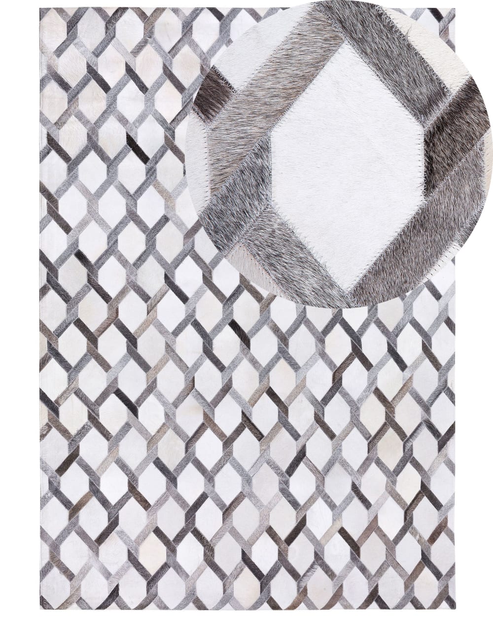Kurzflor Teppich Aus Echtleder 230 X 160Cm, Grau