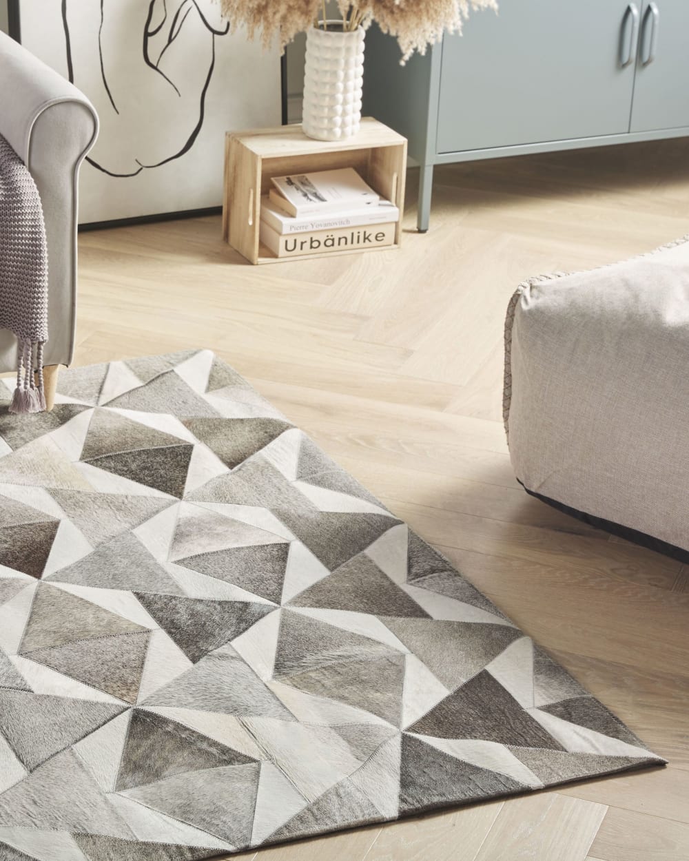 Kurzflor Teppich aus Echtleder 200 x 140cm, grau - Maisons Du