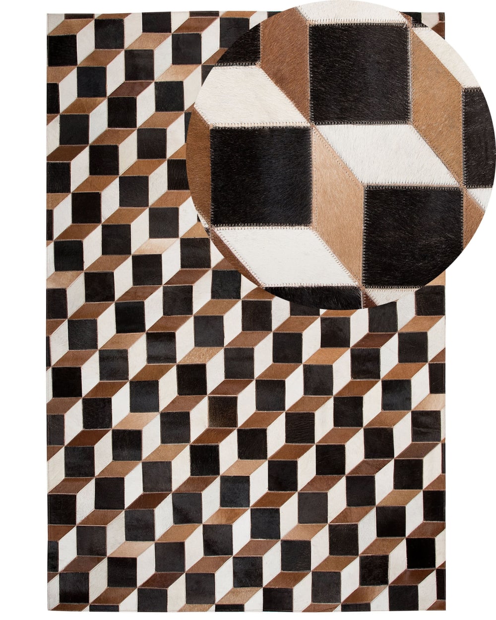 Beliani Patchwork Teppich aus Echtleder 200 x 140cm, schwarz style industrial - Stoff