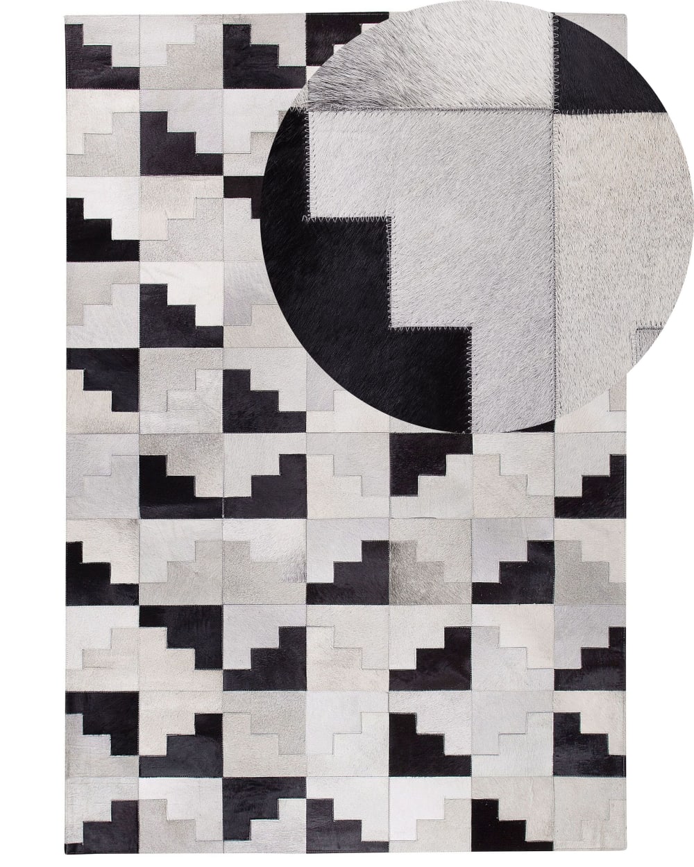 Patchwork Teppich Aus Echtleder 200 X 140Cm, Grau