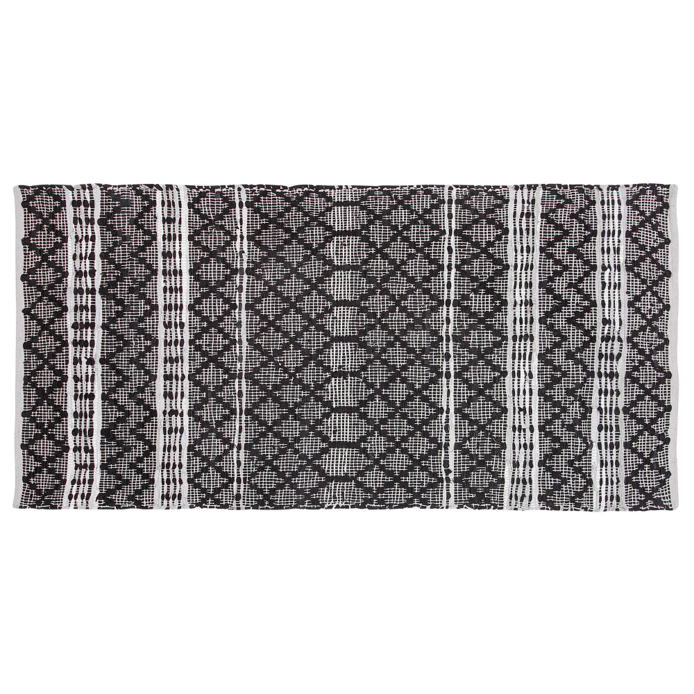 Geflochtener Teppich aus Echtleder 150 x 80cm, schwarz - Maisons