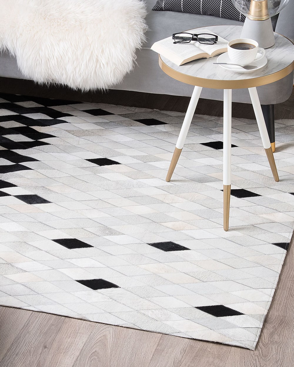 Patchwork Teppich aus Echtleder 200 x 140cm, schwarz - Maisons Du