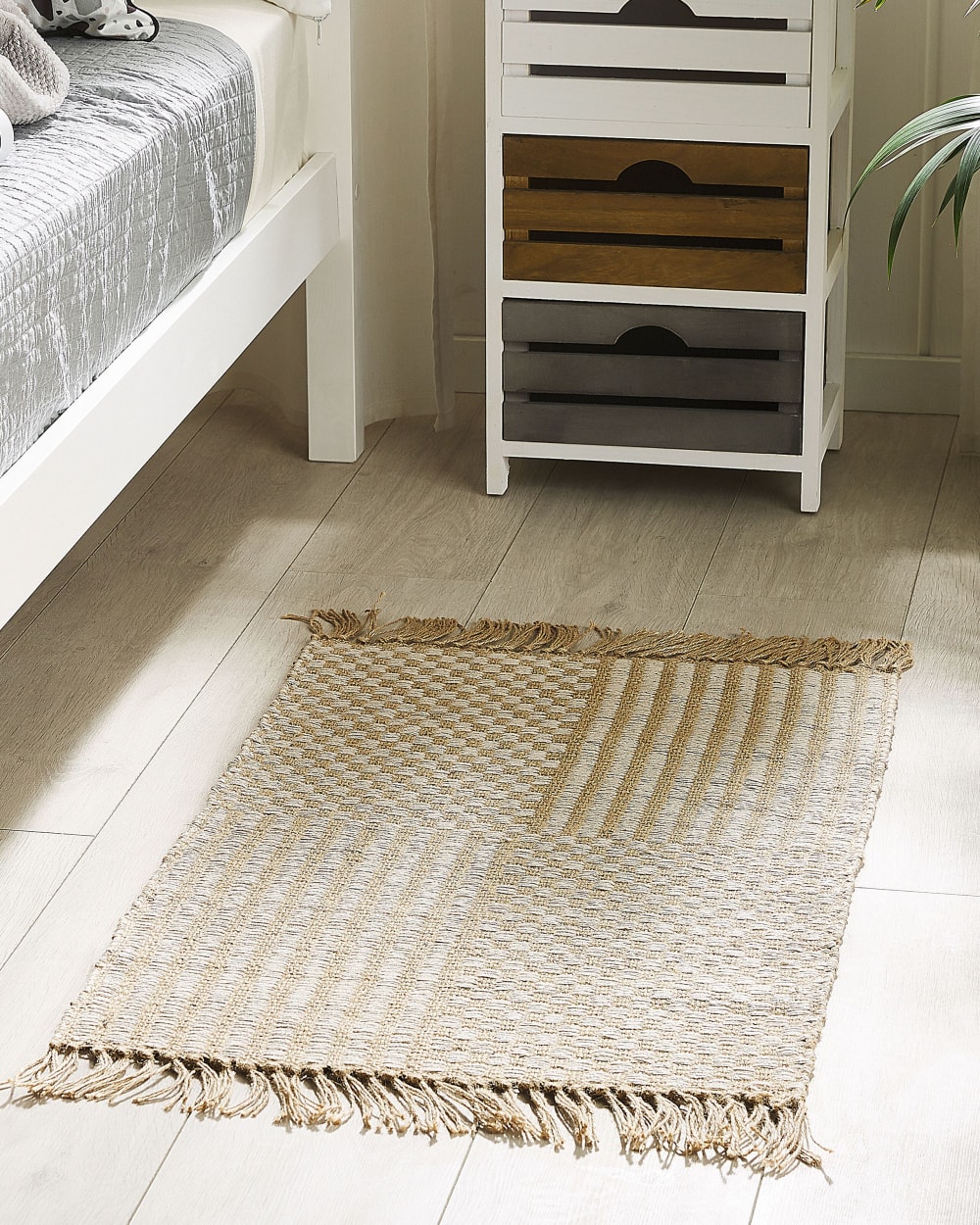 Kurzflor Teppich aus Stoff 80 x 50cm, beige - Maisons Du Monde