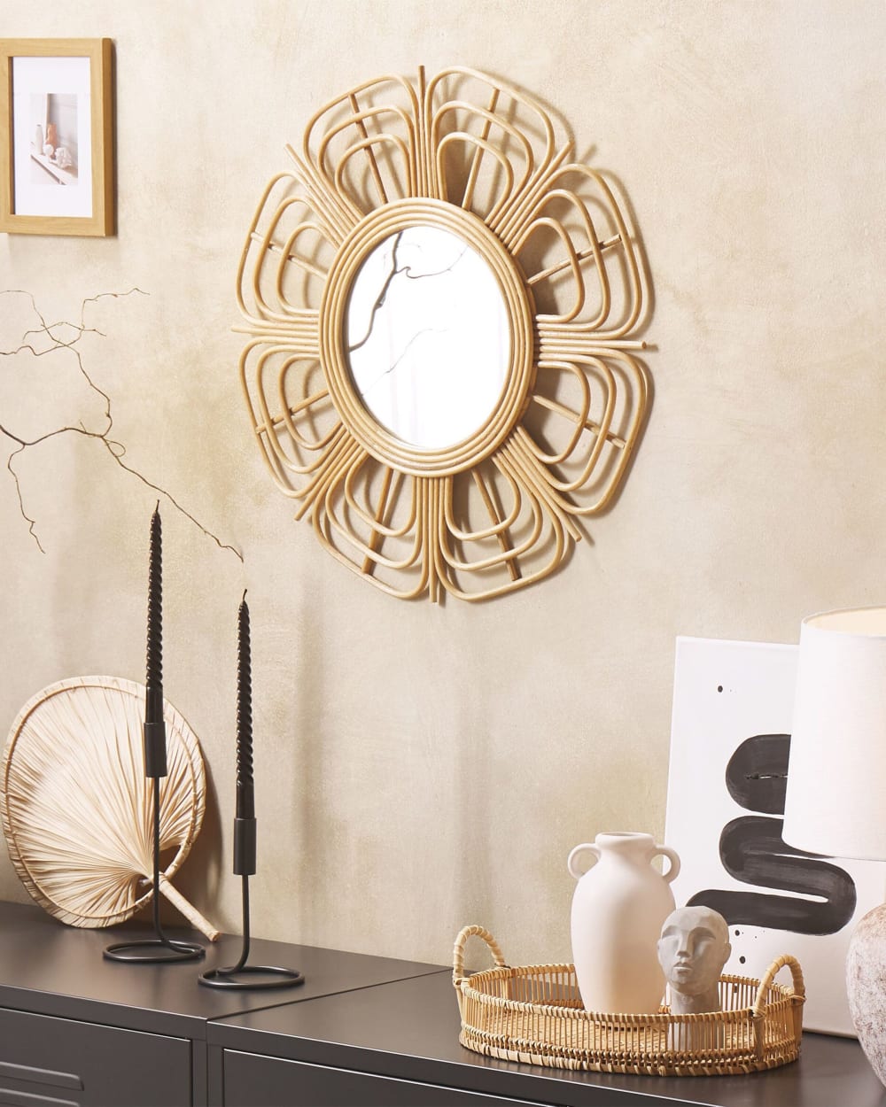 Beliani Wandspiegel aus Rattan 60 x 60, braun style classic chic - Rattan