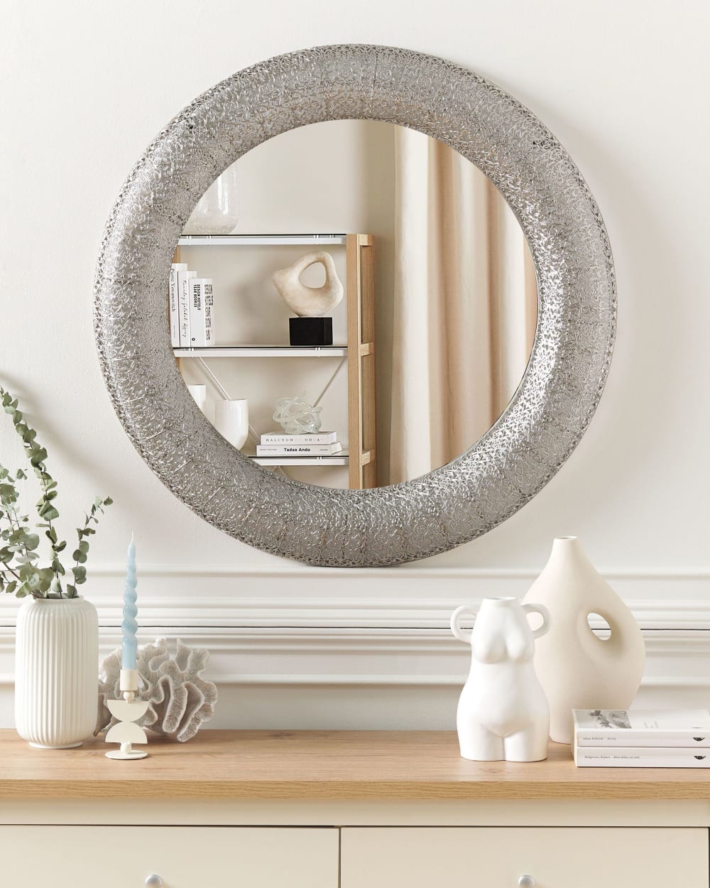 Beliani Wandspiegel aus Metall 80 x 80, silber style classic chic - Metall