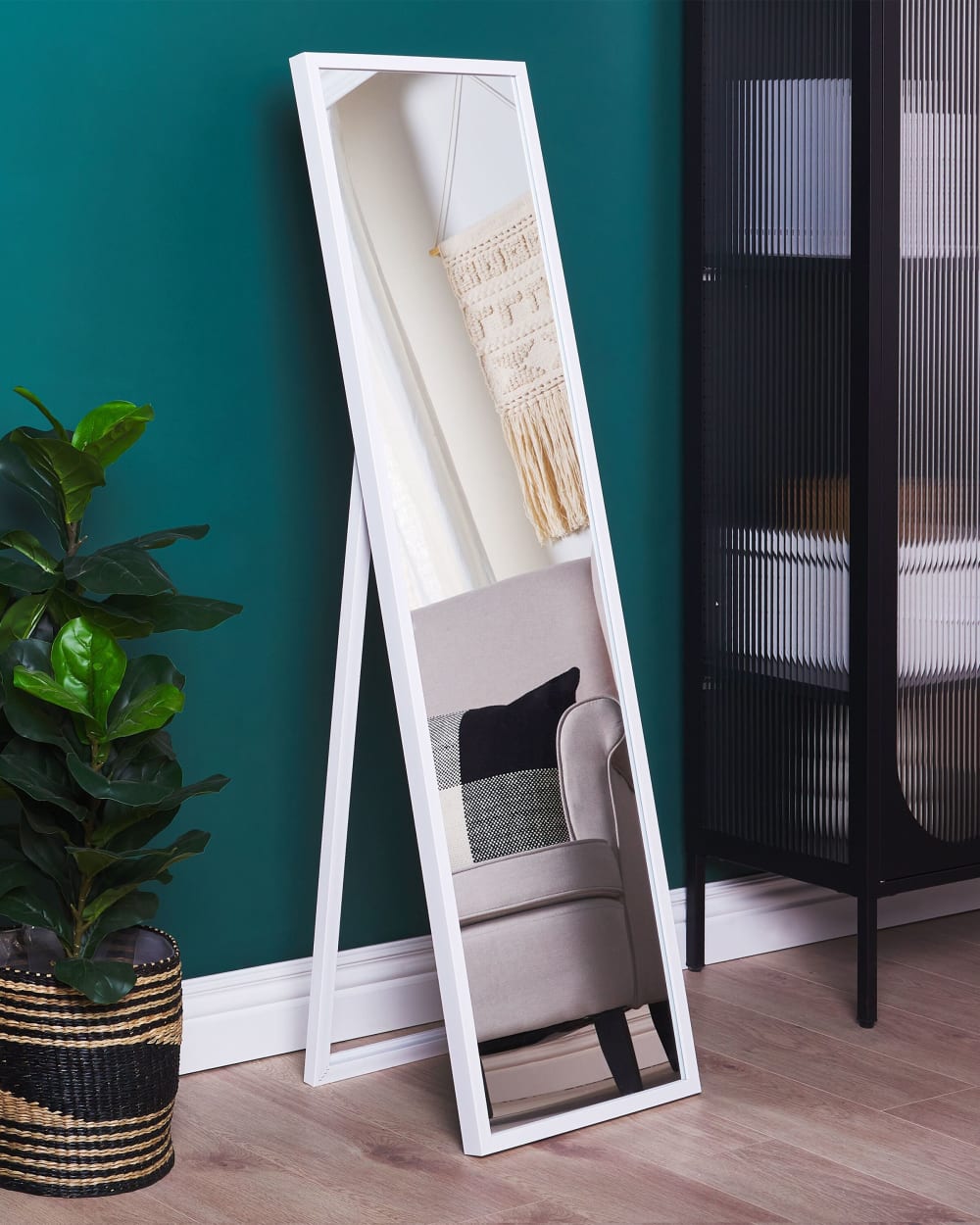 Miroir sur pied en matériaux synthétiques blanc 140x40