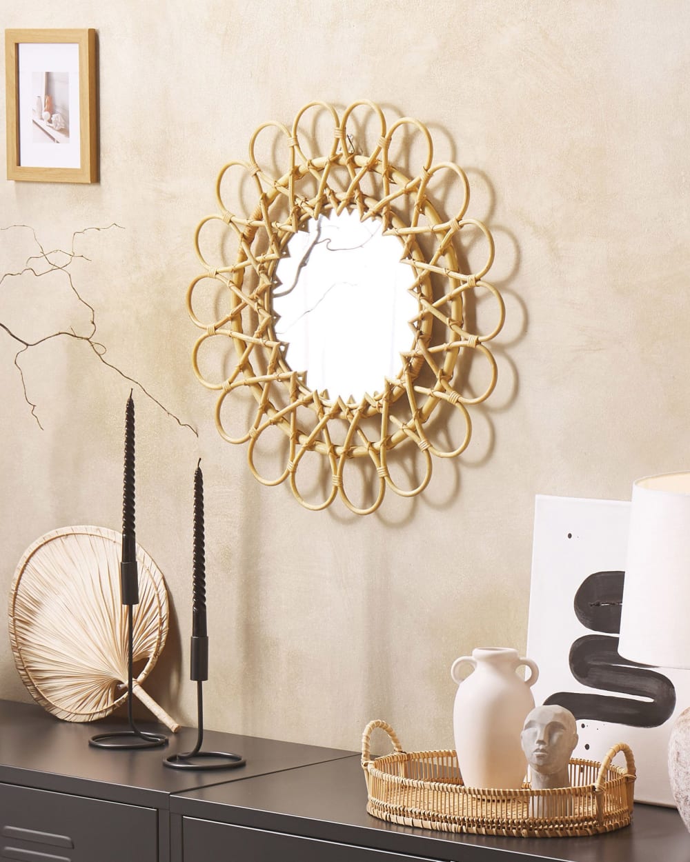 Miroir en rotin marron 60x60