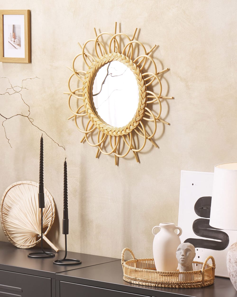 Miroir en rotin marron 60x60