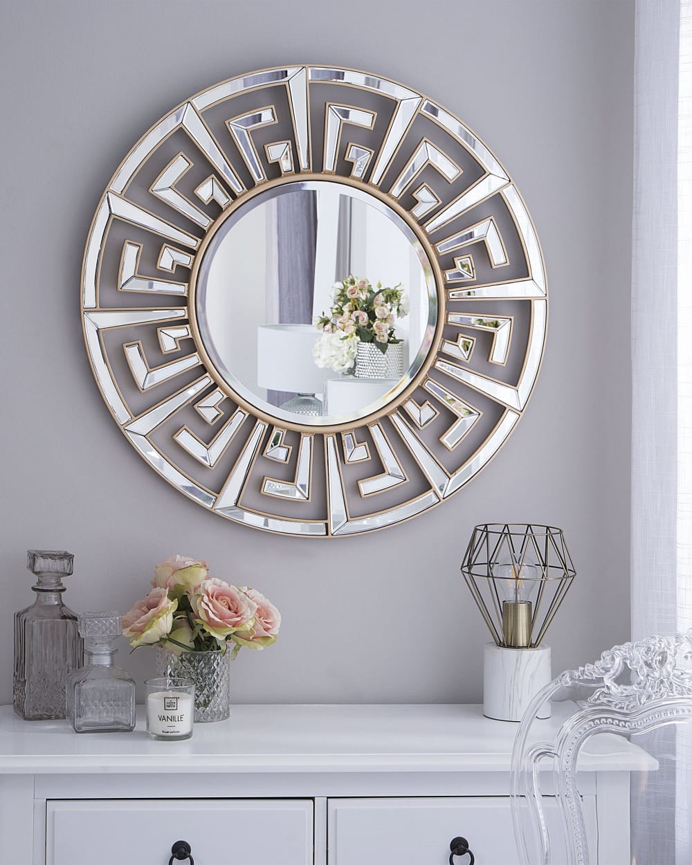 Beliani Wandspiegel aus Glas 70 x 70, gold style classic chic - Spanplatte