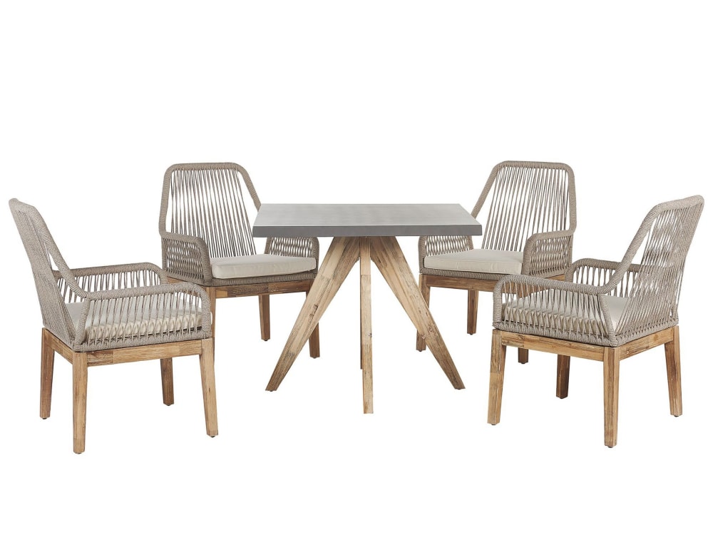 Gartentisch Set 4 Personen Aus Faserzement, Grau