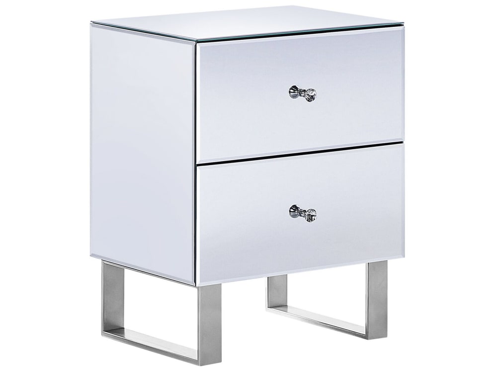 Beliani Nachttisch mit 2 Schubladen aus Glas 60cm, silber style classic chic - Glas