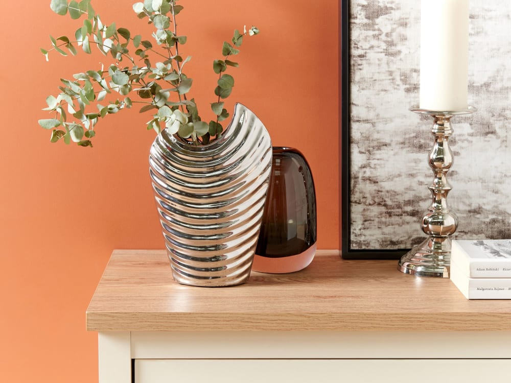 Dekovase Steinzeug silber H26 - Maisons Du Monde