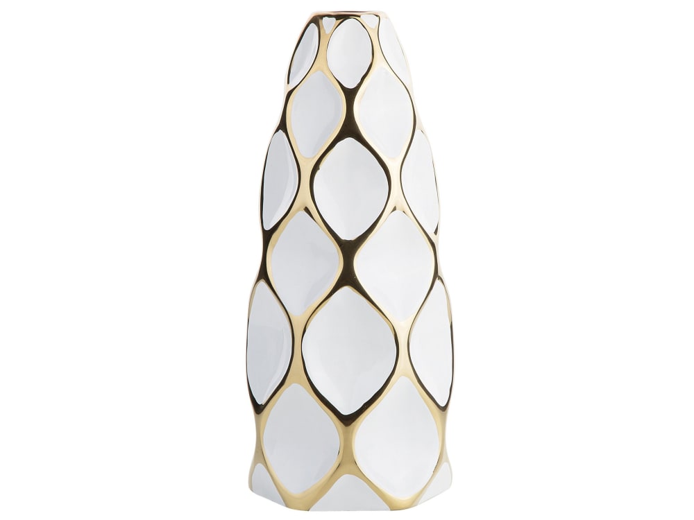 Beliani Blumenvase aus Keramik 36cm, weiß style modern - Stoff