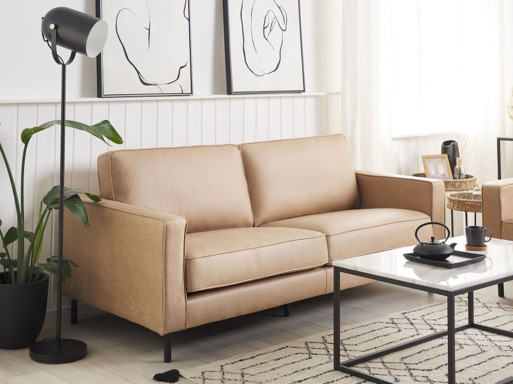 3-Sitzer Sofa 3 Personen aus Kunstleder, beige - Maisons Du Monde
