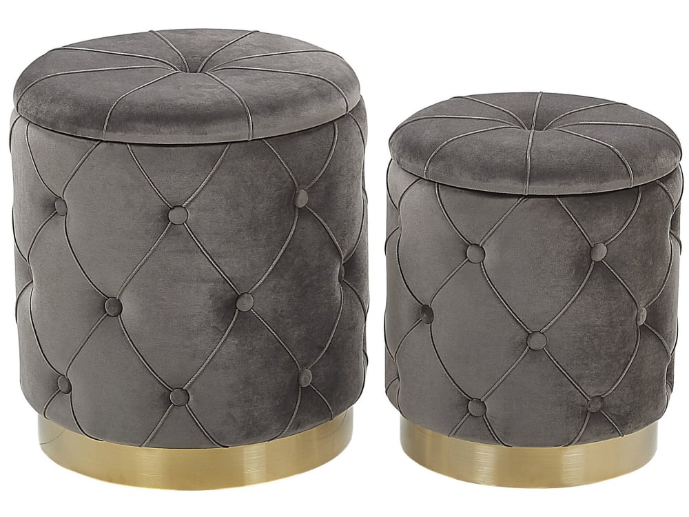lot de 2 poufs en tissu - gris