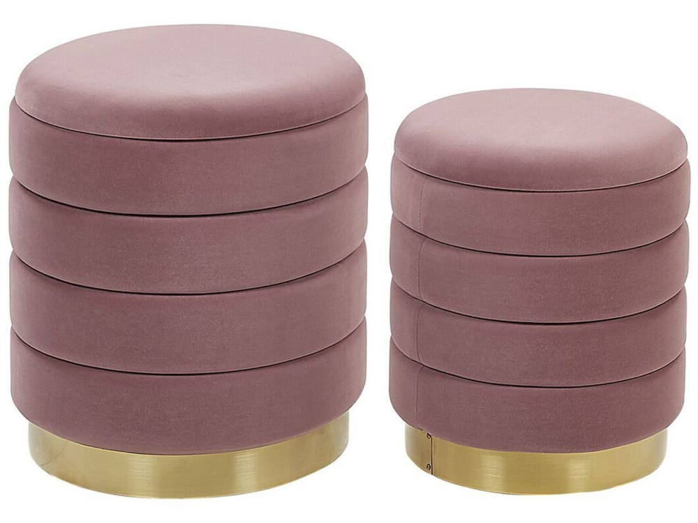 Lot de 2 poufs en tissu - rose