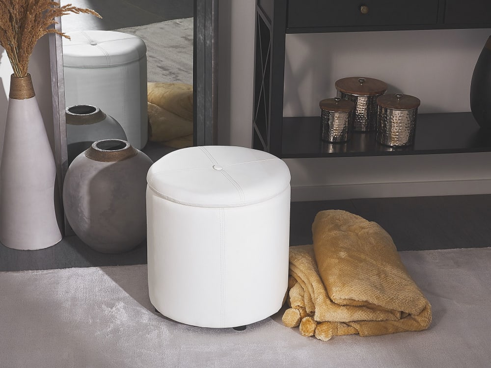 Pouf en cuir pu blanc 38x40cm