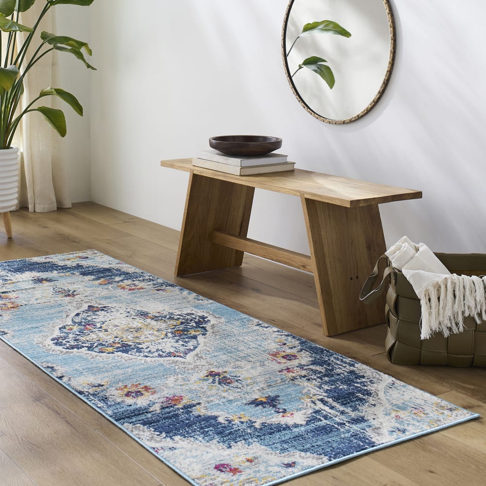 Alfombra de pasillo vintage oriental multicolor/azul 80x220
