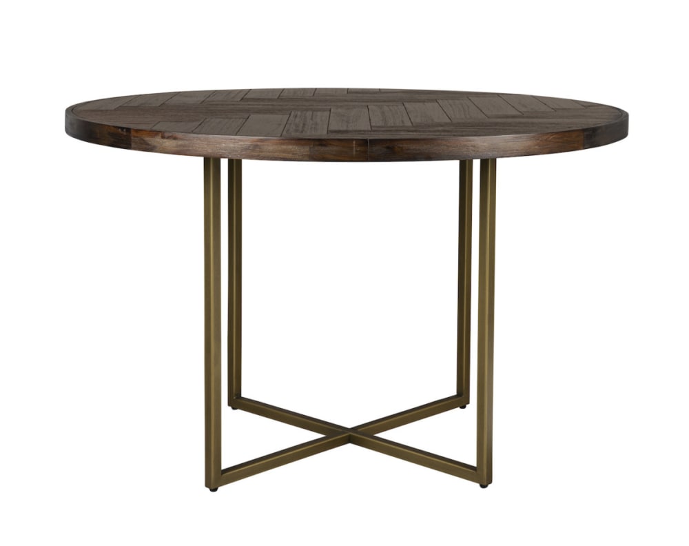 Table de repas ronde en bois d'acacia et acier laiton