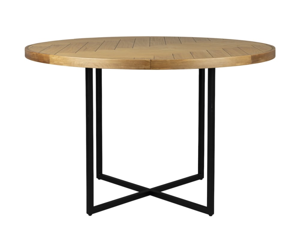 Dutchbone Runder Esstisch aus Eichenholz und schwarzem Stahl style classic chic Braun