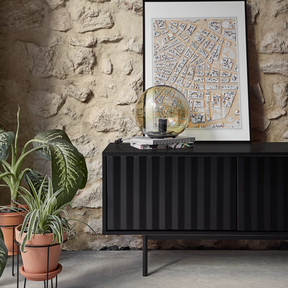 Meuble tv en bois 3 portes l180cm - noir - Maisons du Monde