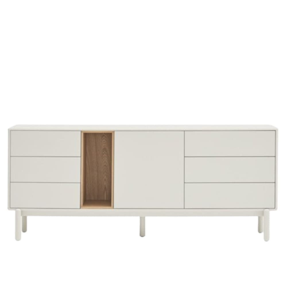 Buffet 1 porte 6 tiroirs en bois L180cm - Blanc