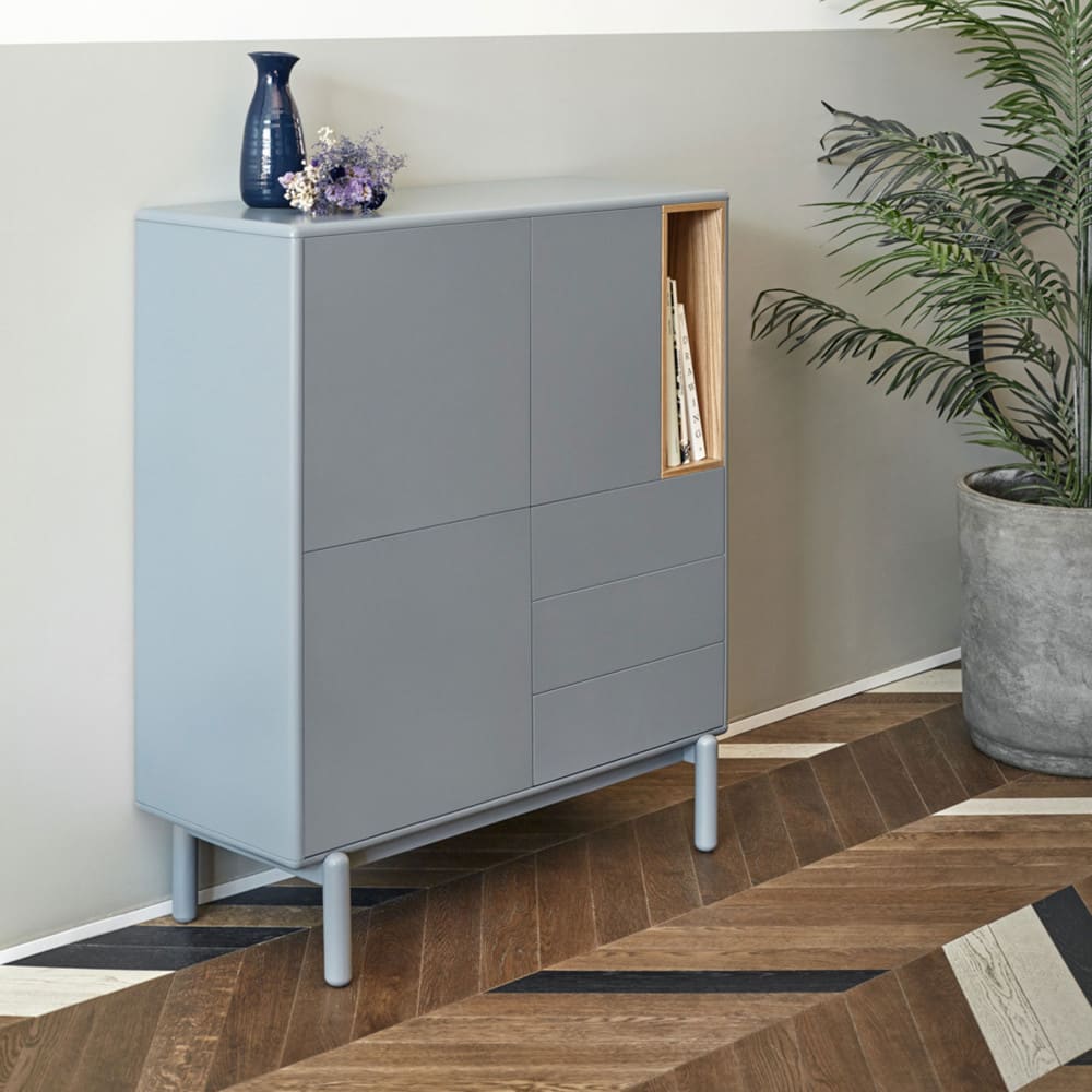 Buffet haut 3 portes 3 tiroirs en bois L100cm - Gris clair - Maisons du Monde