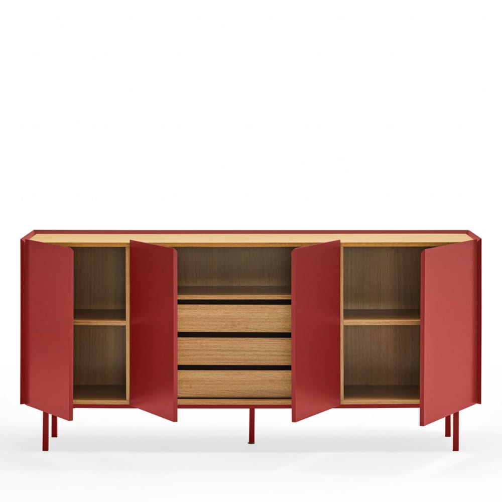 Buffet en bois 4 portes 3 tiroirs l165cm - rouge - Maisons du Monde