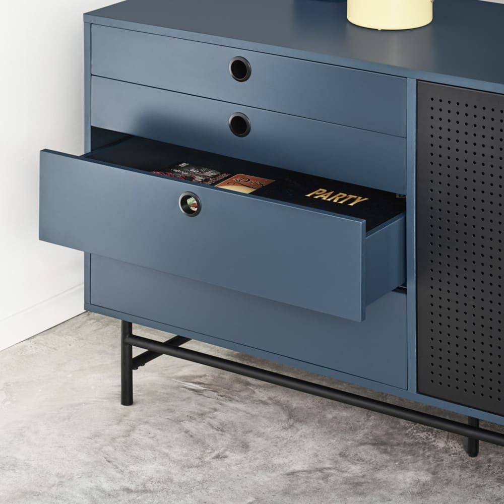 Sideboard 8 Schubladen 2 Türen blau 212x47 cm - Maisons Du Monde