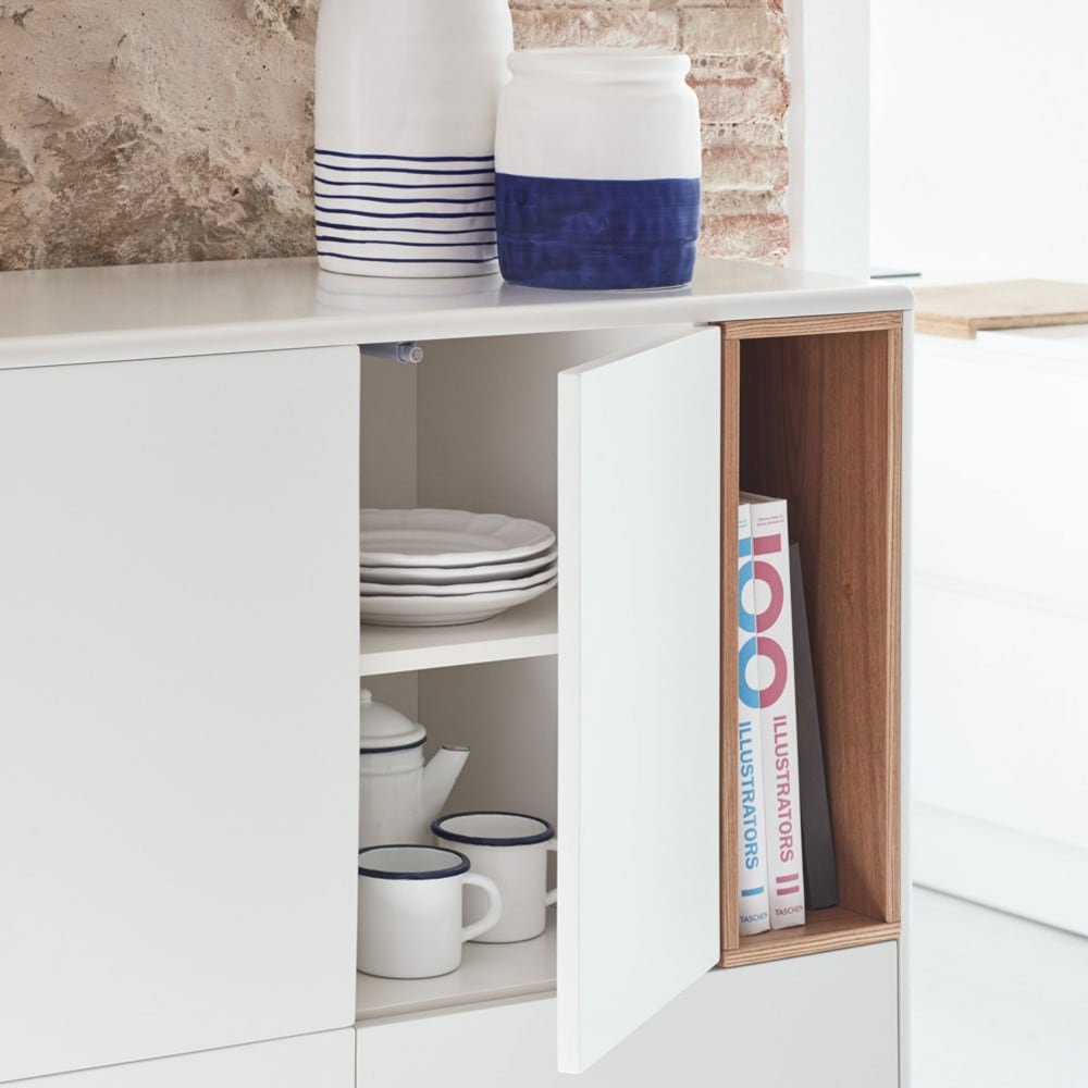 Buffet haut 3 portes 3 tiroirs en bois L100cm - Blanc - Maisons du Monde