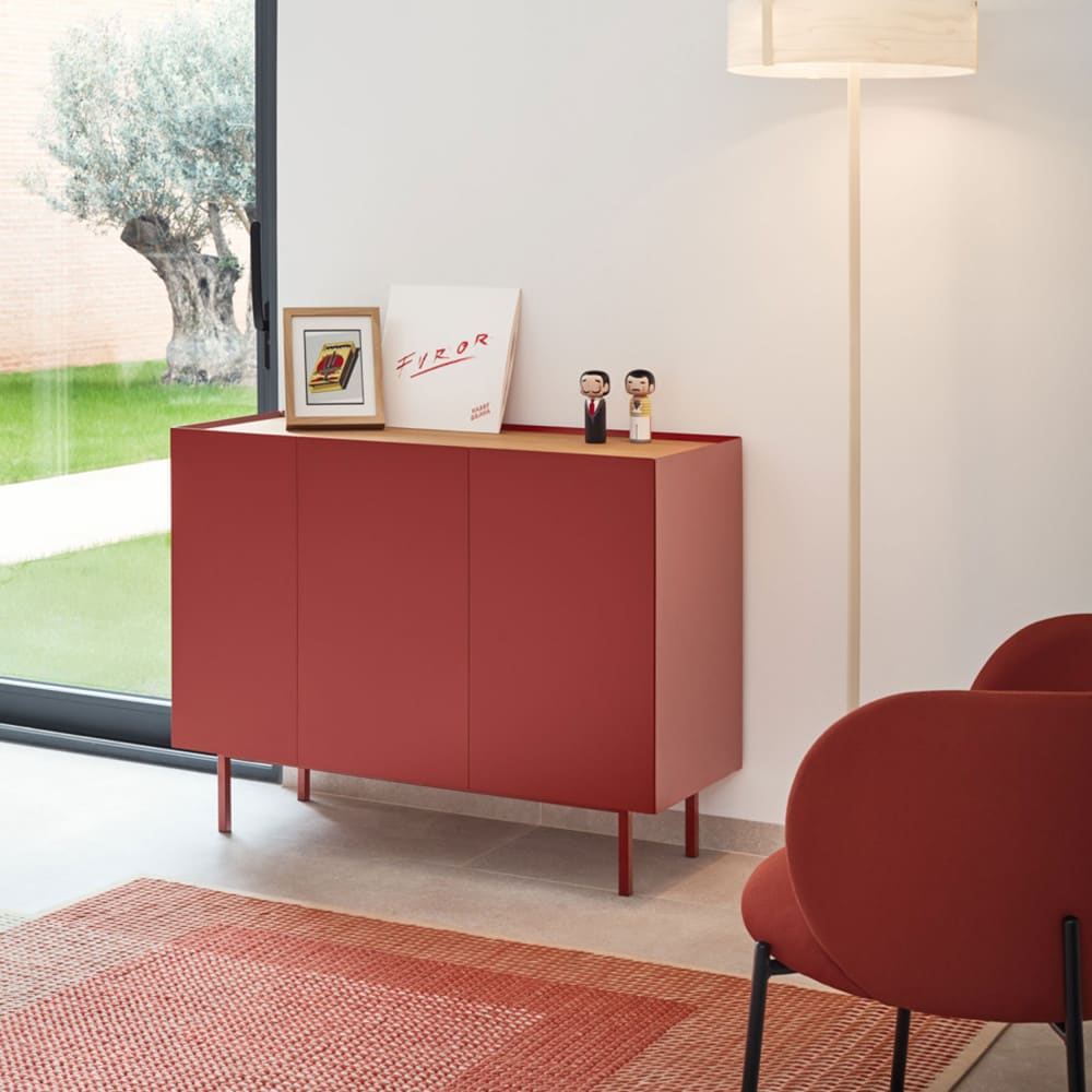 Buffet en bois 3 portes 3 tiroirs l110cm - rouge - Maisons du Monde