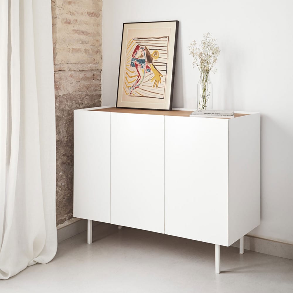 Buffet en bois 3 portes 3 tiroirs l110cm - blanc - Maisons du Monde
